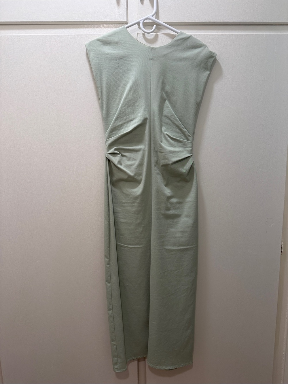 Zara Light Sage Green Maxi Dress with Draped Waist